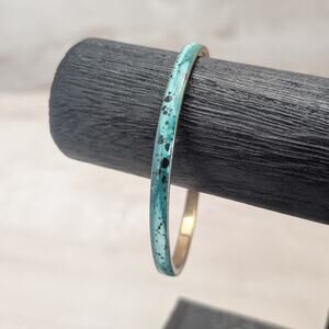 Vintage Bangle Bracelet Teal Tone with Spots 8.25"